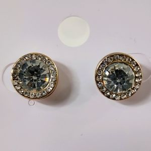 Round Gold Crystal Post Earrings